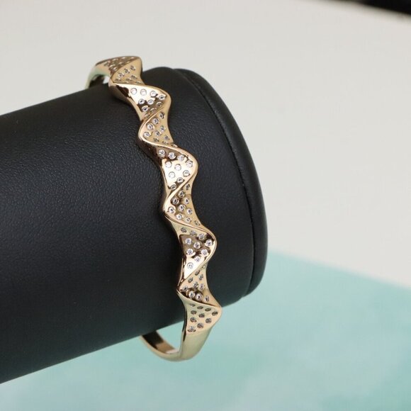 Wave Design Rose Gold Bangle with Crystal Studded Texture Shine, XPBL0475 - Picture 6 of 12